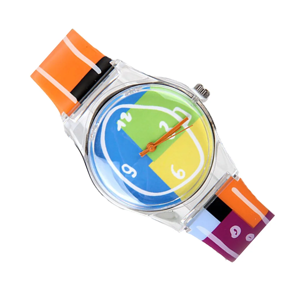 Colorful Watch with Cartoon Pattern Adjustable Strap Comfortable Plastic Time Learning Gift for