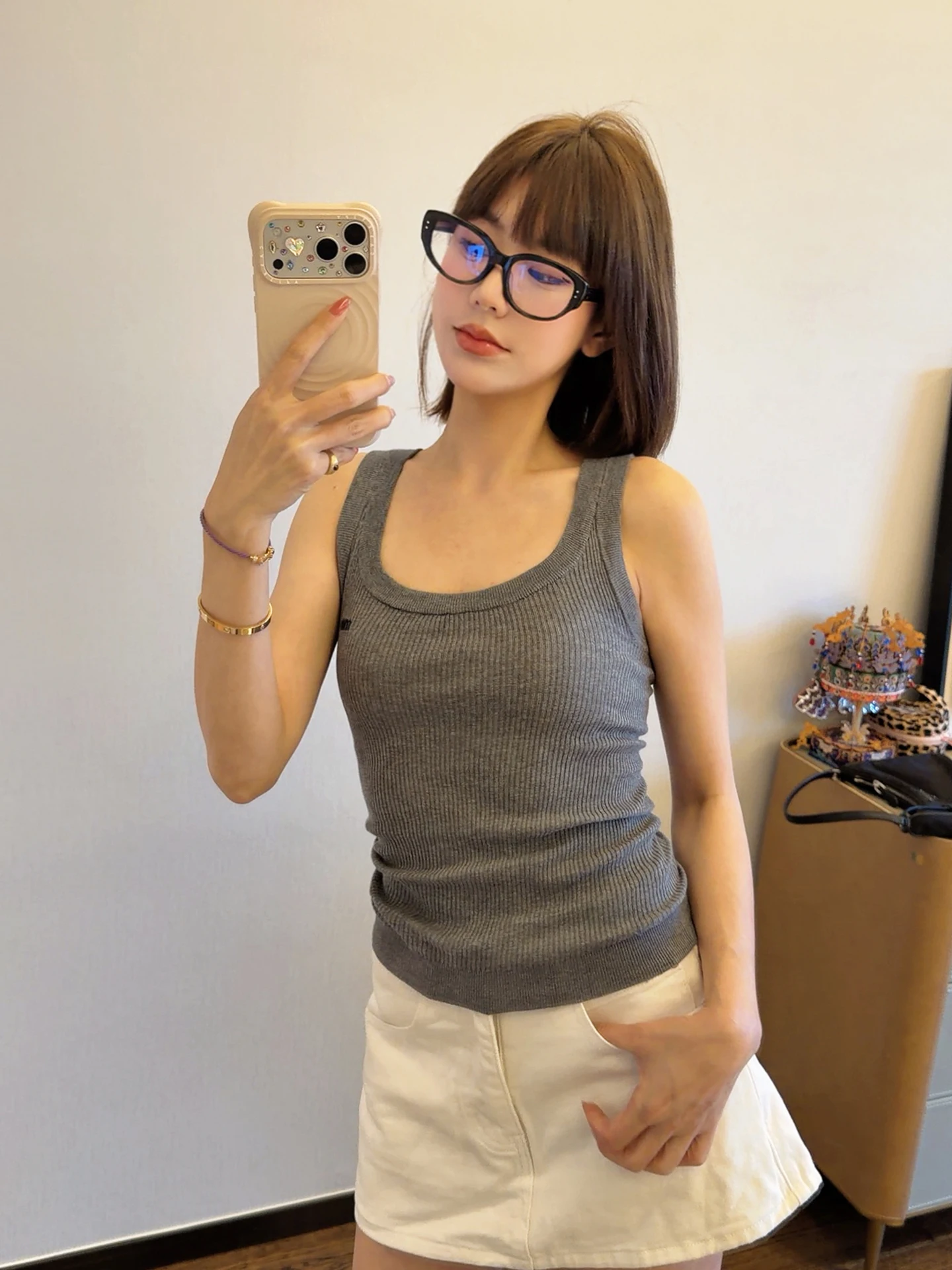 

ASBR Original C-Spun Yarn Double-Strand Knit Vest Women's Seamless One-Piece Spring New Style Miu Series Cotton V-Neck Regula...