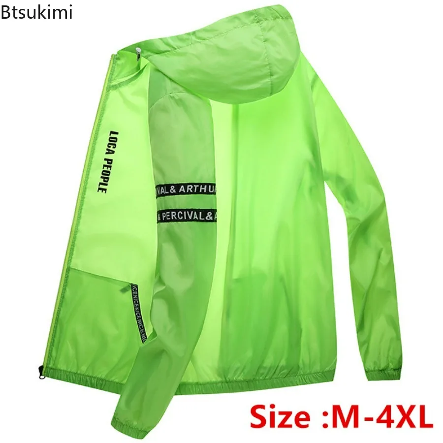 2026 Men's Summer Sun Protection Clothing Waterproof Quick-drying Bicycle Hooded Jacket Plus Size Hiking Thin Skin Windbreaker