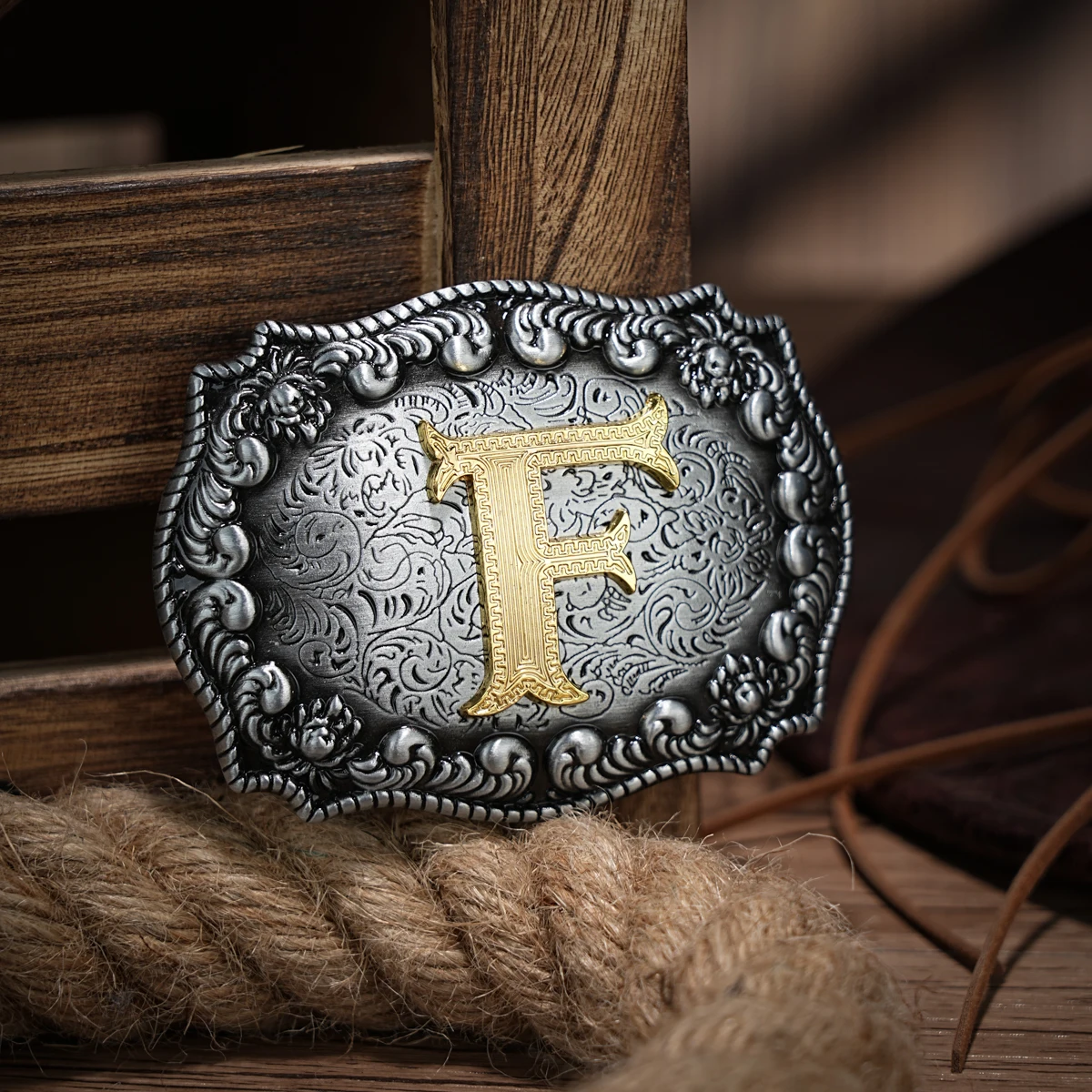 Western Belt Buckle Initial Letters ABCDEFG to Y-Cowboy Rodeo Silver Large Belt Buckle for Men Women