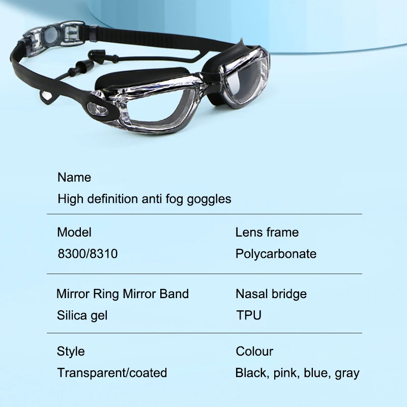 Swimming Goggles Large Frame One-Piece Earplugs One Waterproof Anti-Fog Hd Coating Free Swimming Cap