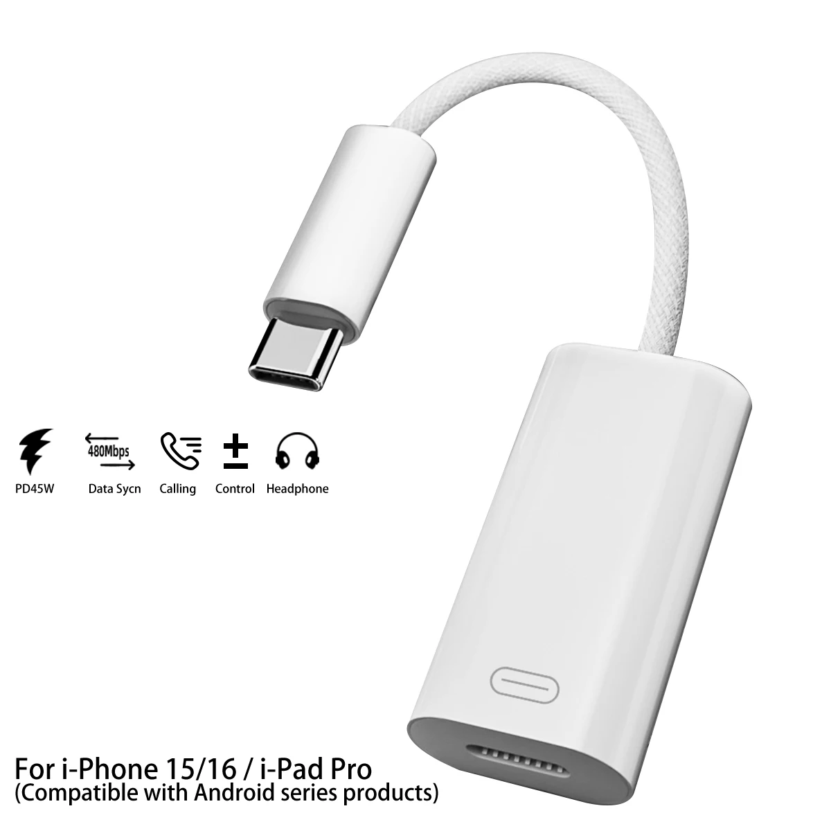 USB Type C To Lightning Earphone Adapter Short Wire Suitable for Apple IPhone 17 16 15 Earphone Audio Cable