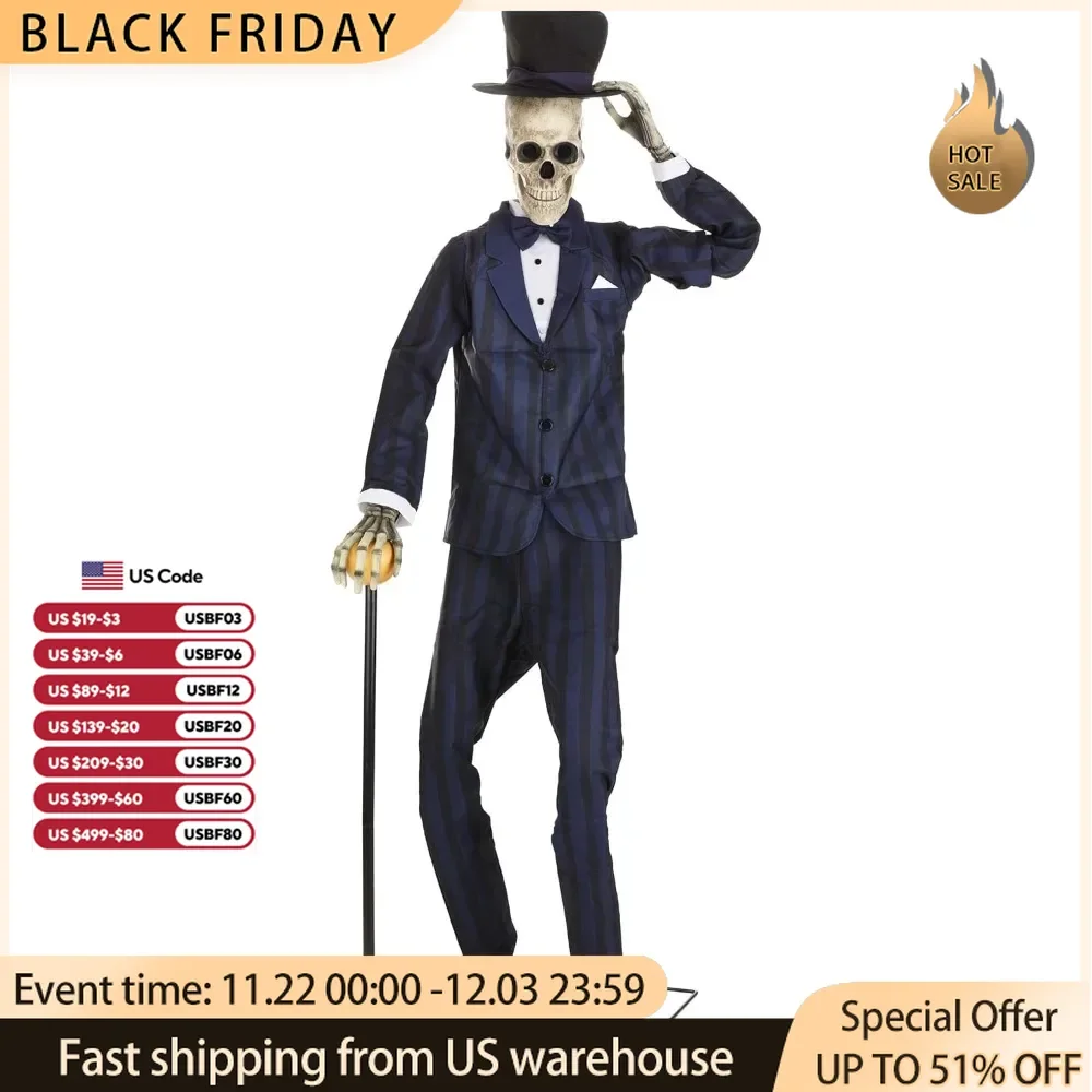 Halloween Decoration Gentleman Skeleton LED lights will illuminate the eyes Suitable for scary courtyard haunted houses Prop