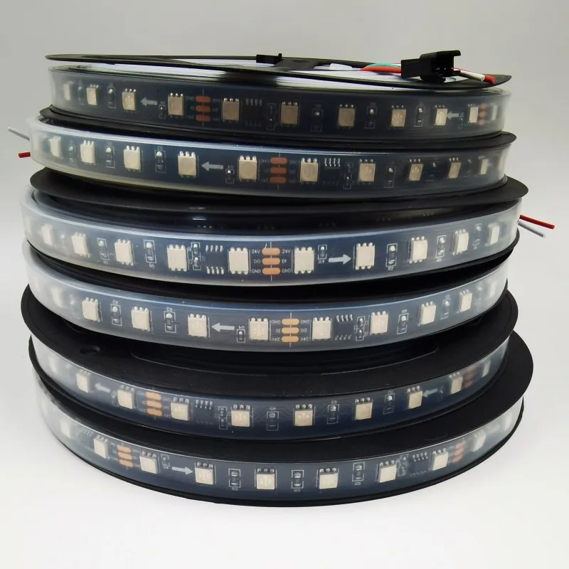 Imagem -02 - Impermeável Pixel Led Strip Fita Flexível Pcb Endereçável Preto Branco dc 24v Ws2811 5050 Rgb 60 84 Leds m mm 10 mm