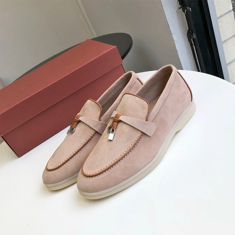 DONNAIN  Women Penny Loafers Luxury Kid Suede Handmade Pink Moccasins Casual Slip-On Flat Shoes Plus Size 41-43 Female Shoes