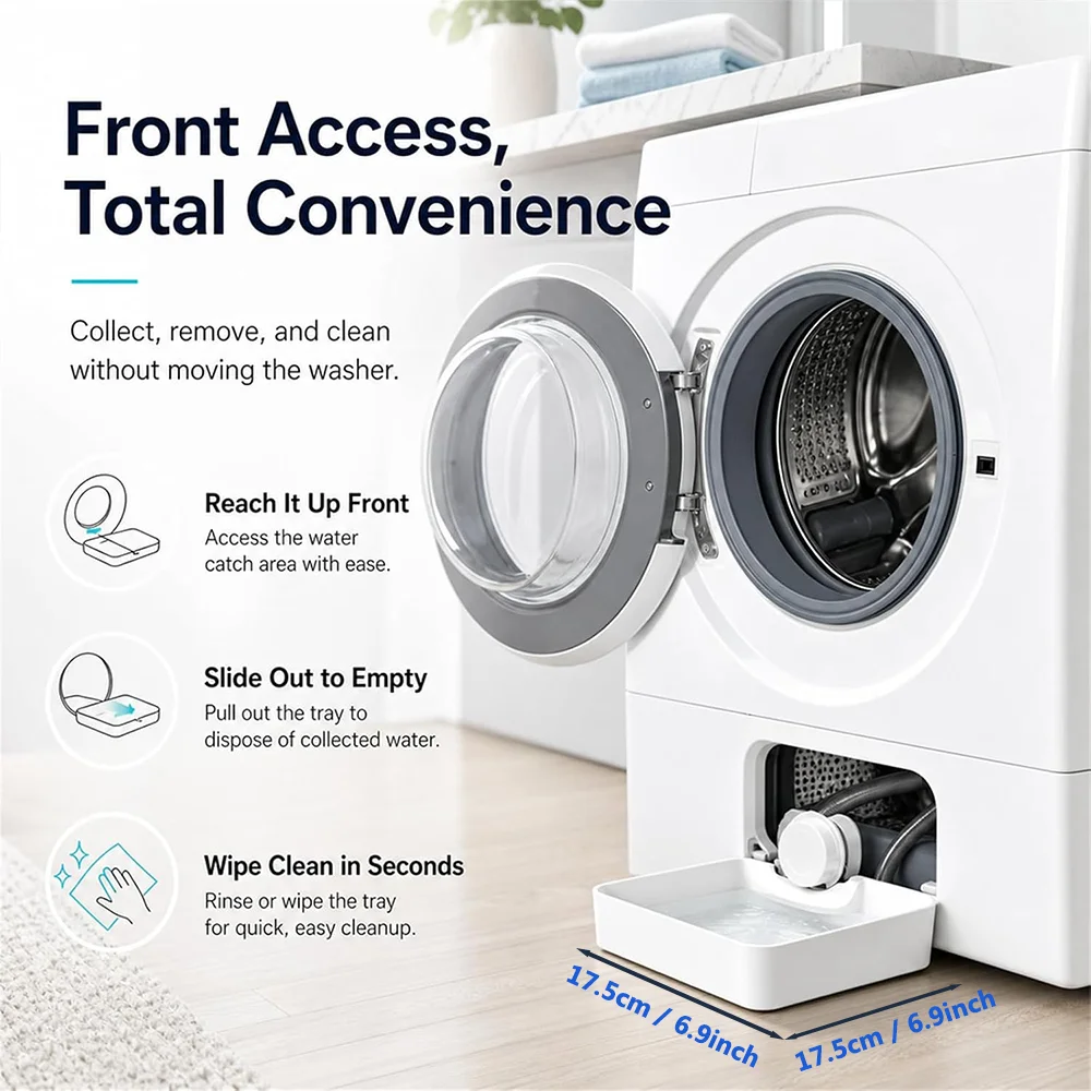 Washing machine drain tray for filter cleaning