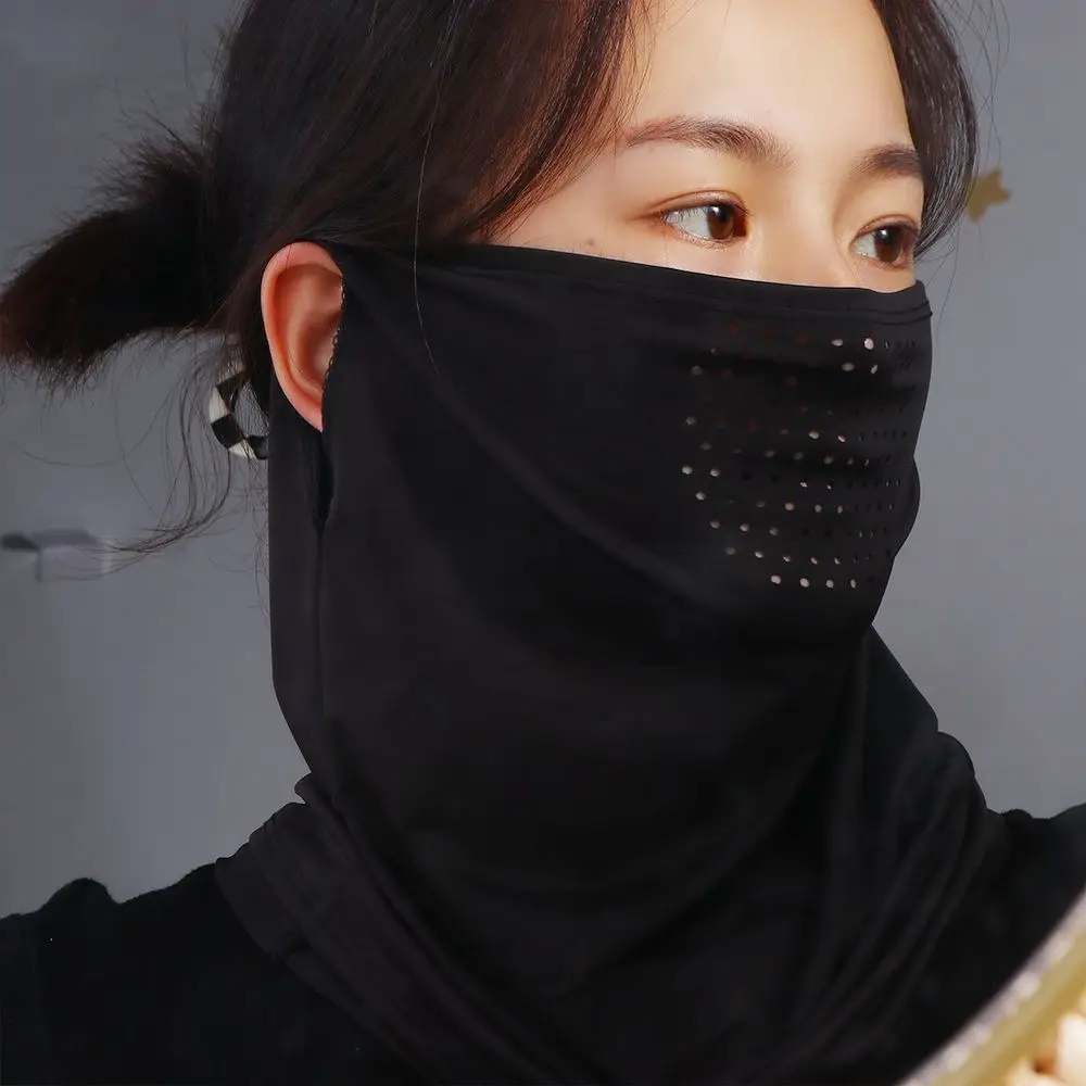 Penutup Wajah Pria Anti Sinar Matahari, Syal Wajah Musim Panas, Masker Sutra Es Warna Solid, Penutup Leher, Syal Wajah Pelindung Sinar Matahari
