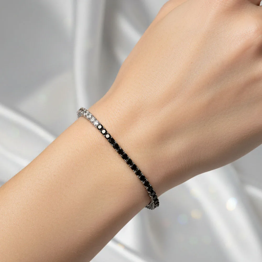 YLMyself Tennis Bracelet Real 925 Silver Metal Black Mix White 3MM Cubic Zirconia Jewelry For Men Women Gift