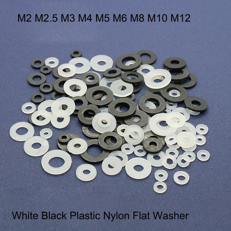 

White Black Plastic Nylon Flat Washer M2 M2.5 M3 M4 M5 M6 M8 M10 M12 Plane Spacer Insulation Gasket Ring For Screw Bolt