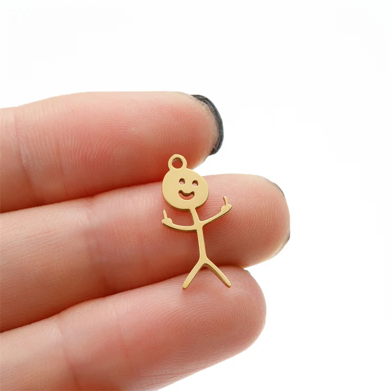 5 teile/los lustige Doodle Graffiti Charms für Frauen DIY Charms Edelstahl Mittelfinger Stick man Schmuck machen Lieferungen