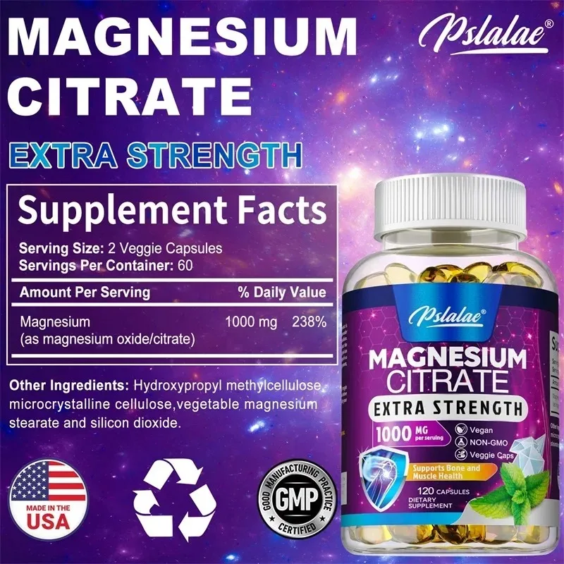 Magnesium Citrate 1000 Mg - Supplement for Stress, Relaxation, Bone, Sleep, Heart Health, Nerve, Muscle & Metabolism