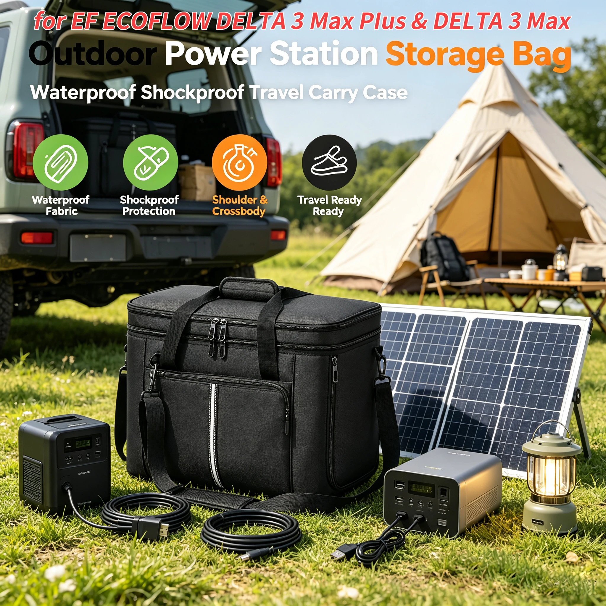 Portable Power Station Storage Bag Fit for Ecoflow Delta 3 Max Plus/Delta 3 Max Crossbody Travel Bag for Road Trip & Emergency