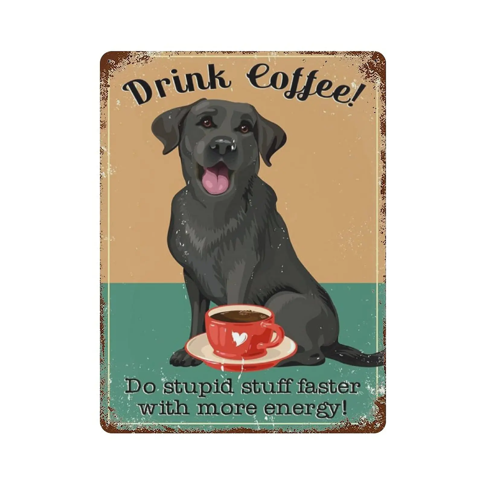 Retro Metal tin sign，Novelty Poster，Iron Painting，Black Golden Retrievers Tin Sign, Love Coffee Vintage Tin Sign,Funny Dog Tin S