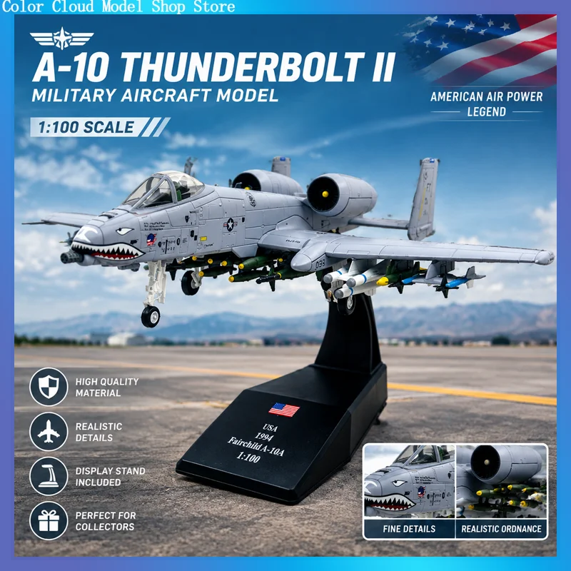 Ns Model 1:100 Scale A‑10 Thunderbolt Attack Plane Shark Mouth Design Diecast Metal Fighter Jet Model Static Military Aircraft