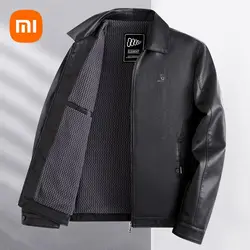 Xiaomi Romon 2024 New Men Leather Jacket Jacket Middle-aged Dad Top Casual Spring and Fall Warm Lapel Leather Jackets Men