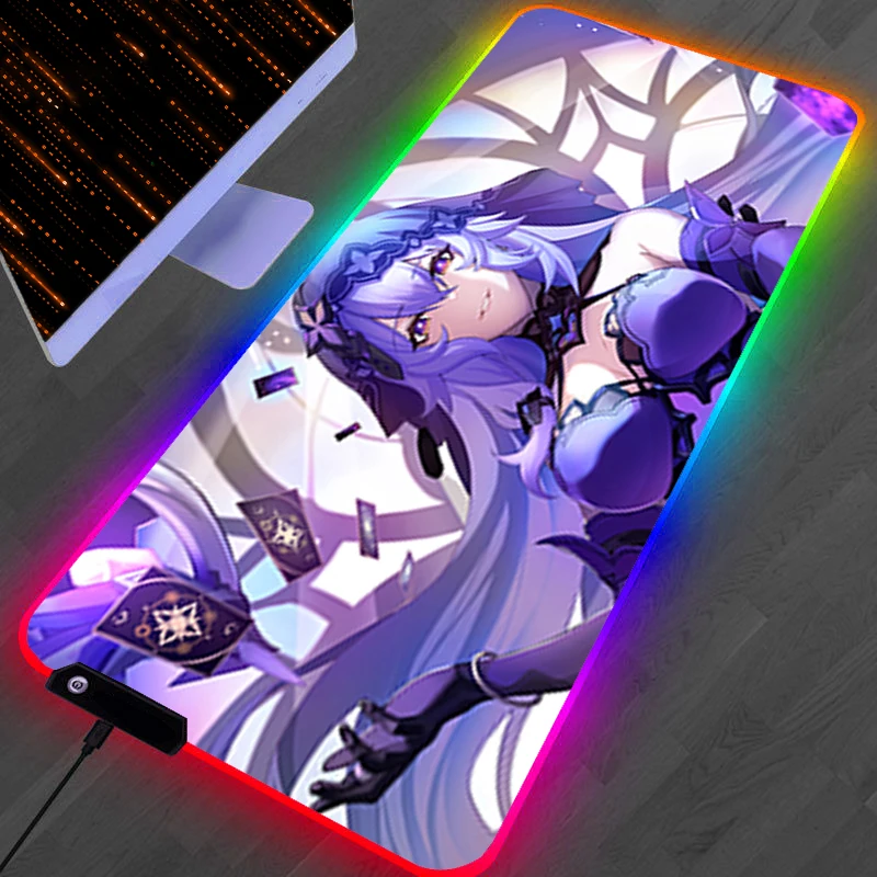 

RGB LED Mouse Pad Gaming Mat PC Accessories Mousepad Desk Mat Non Slip H-honkai Star Rail Black Swan Extended Pad Keyboard Pad