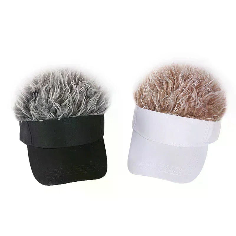 Novelty Fake Hair Visor Hat Men Fluffy Wig Baseball Sun Cap Adjustable Funny Costume Hat For Golf Party Outdoor Holiday Daily
