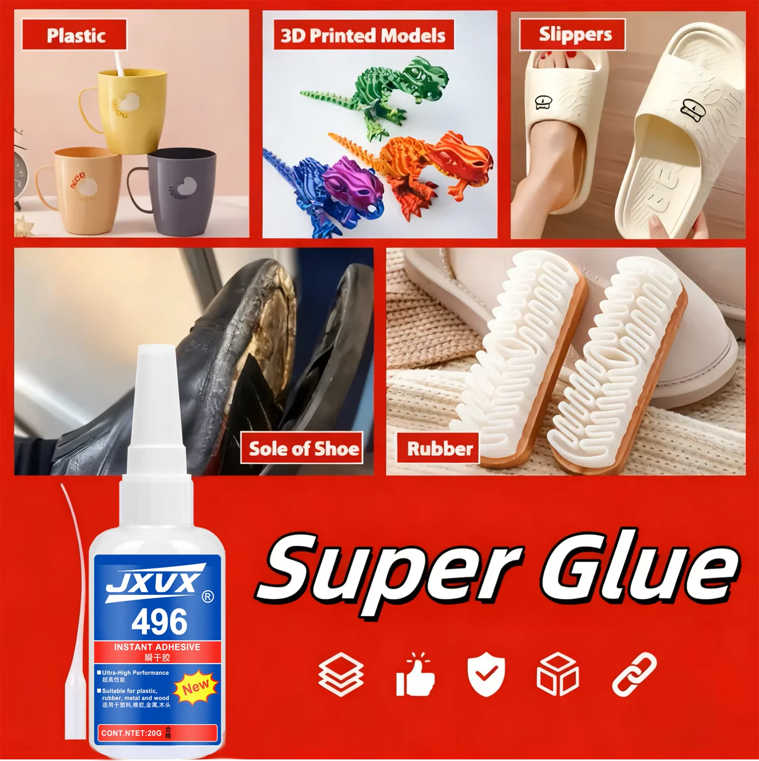 JXVX 496 Superkleber, universeller starker Reparaturkleber, Autoreparatur für Stoßstangen, Rückspiegelbasis, Reparatur von Beschädigungen und Rissen, Autokarosserie, Kunststoff. – Detail 3