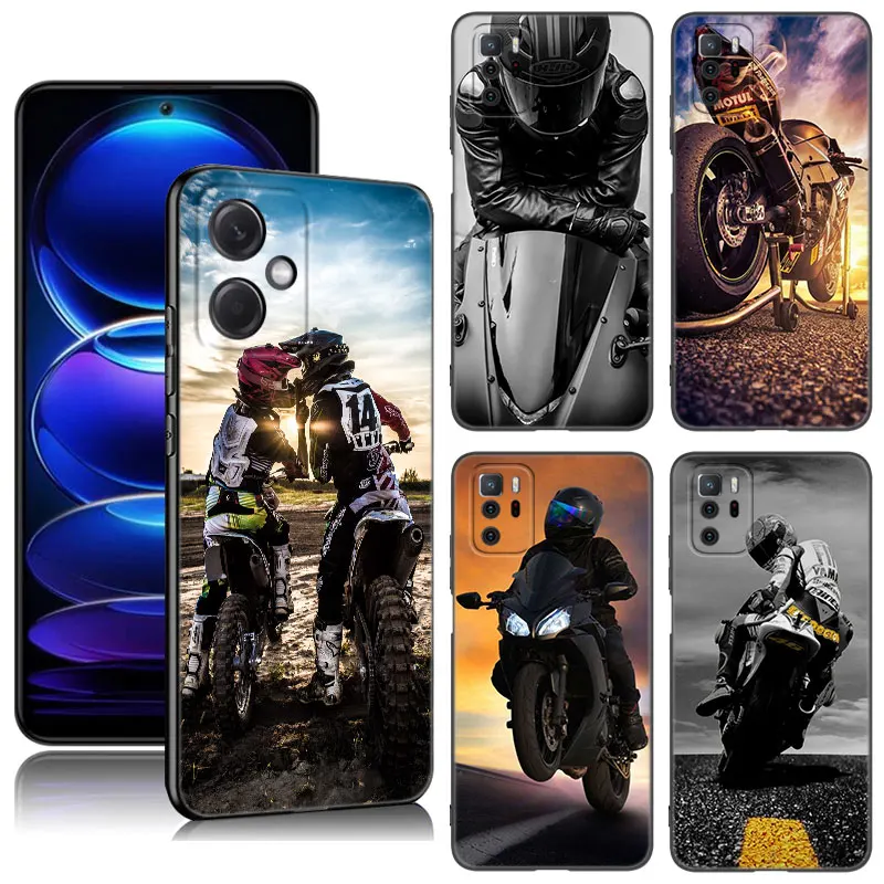 Moto Cross Motorcycle Sports Black Silicone Phone Case For Xiaomi Redmi Note 10 11 11S 12 13 4G 8 9 11T Pro 5G + 8T 9S 10S 12S