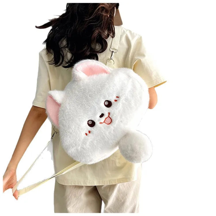 Cute Cartoon Plush Doll Bag Student Backpack Girl Chain Single Shoulder Crossbody Bag Soft Furry Cat Messenger Bag Purse