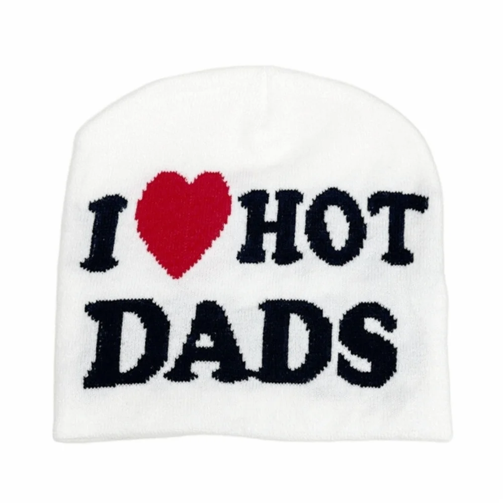 Fashion I Love Hot Moms/dads Printed Knitted Hats Cold Proof Casual Beanie Caps Windproof Pullover Hat Unisex
