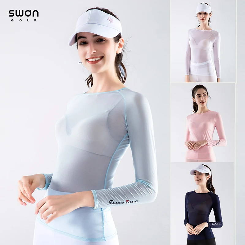 

SG Women Sports Shirt Ice Silk Sunscreen T-Shirt Long Sleeve Cooling Bottom Underwear Ladies Thin Anti-UV Golf Tops 4 Colors