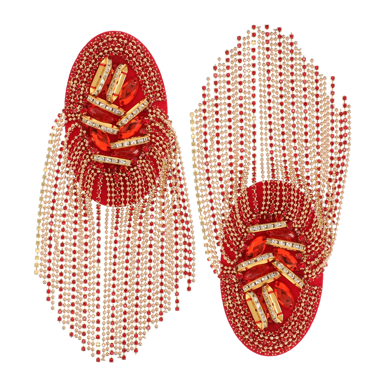 

2pcs Metal Punk Shoulder Epaulets Beaded Cloth Patches Handmade Applique Embellishments Rhinestone Tassel Trim Heavy Beading