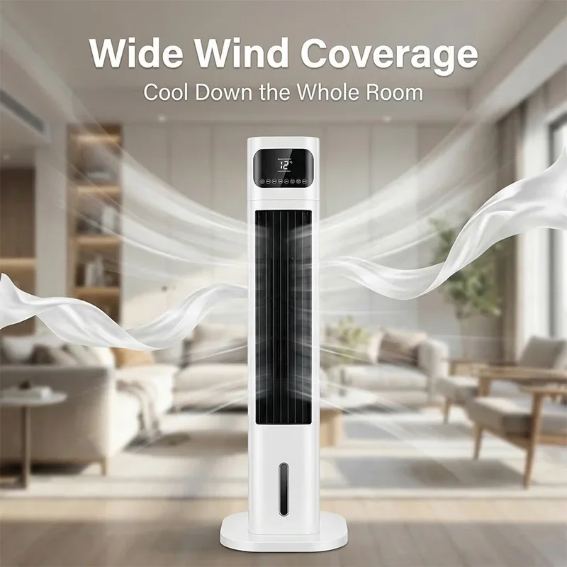 New Blade-Less Cooling Fan, Compact Water-Cooled Fan with Negative Ion Purification, 20L Water Tank, and Heating Function