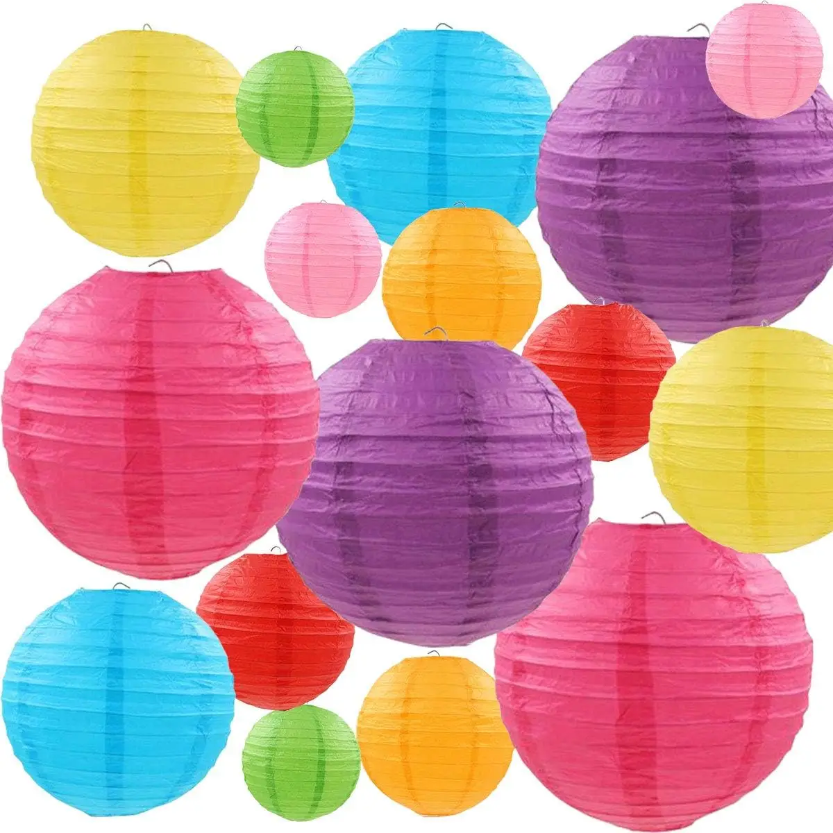 

16 Pcs Colorful Paper Lanterns - 4/6/8/10 inch Hanging Decor for Parties, Weddings, Home