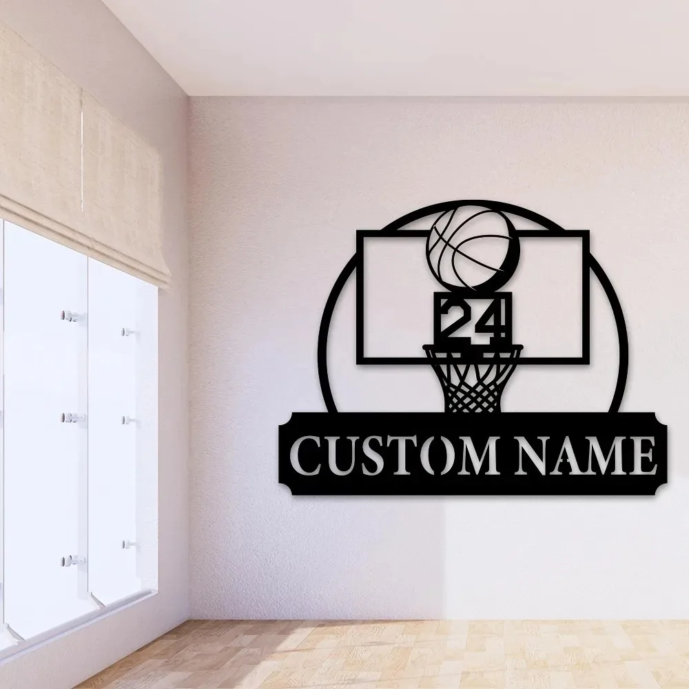 [2D Flat] 1pc Basketball Hoop Iron Plaque Custom Family Name Indoor Outdoor Party Decor Gift (Only Decoration) view 3