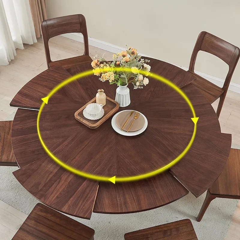 Rotating and retractable round dining table can expand variable diameter small apartment table