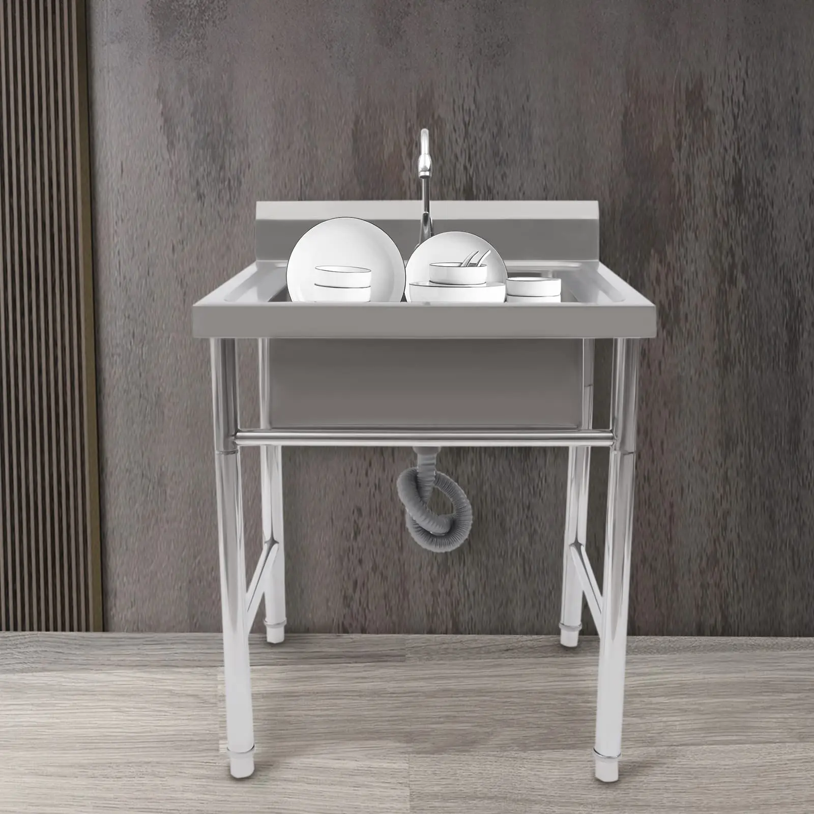 حوض المطبخ التجاري قائم بذاته من الفولاذ المقاوم للصدأ، وعاء واحد مع صنبور، حوض غسيل يدوي لمطعم Ba