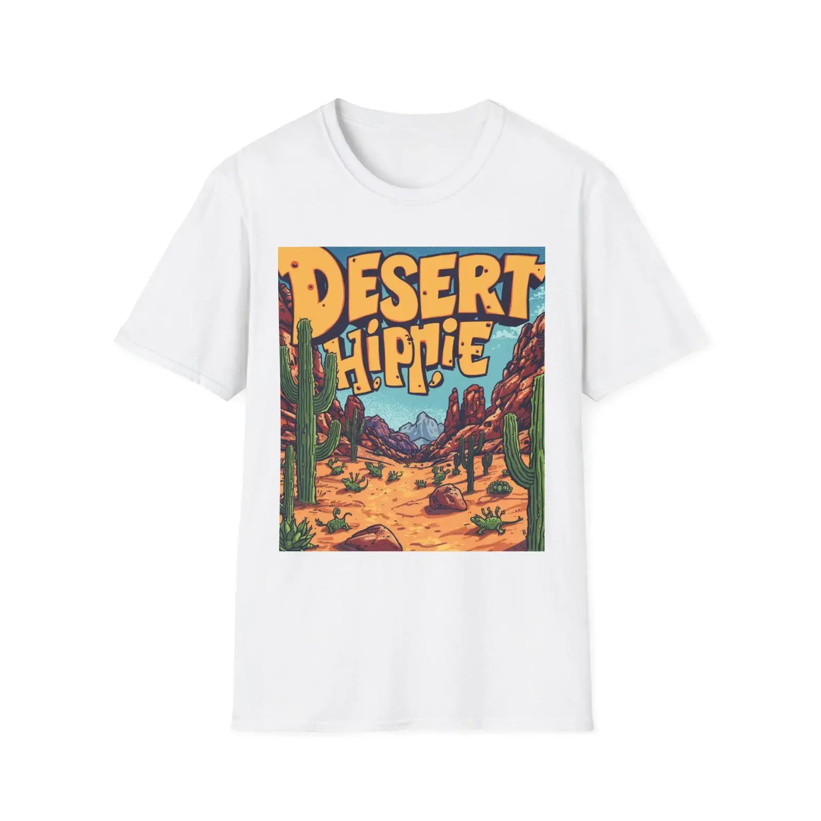 Desert Hippie T Shirt Retro Scene Cactus  vintage Washed Soft fashion Comfortable Stylish Breathable Stretched streetwear