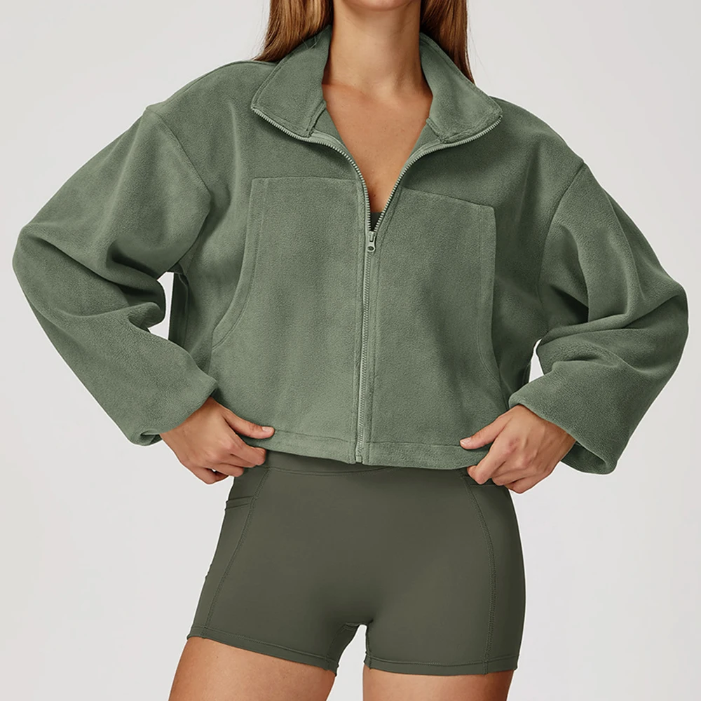 الشتاء اليوغا طويلة الأكمام الوقوف طوق البلوز فضفاضة في الهواء الطلق تشغيل سترة رياضية المرأة يندبروف سستة الدافئة البلوز