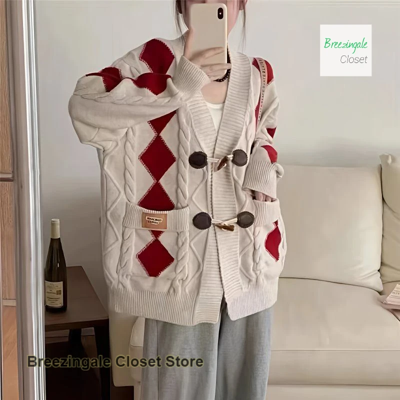 한국 스타일 캐주얼 패션 루즈 니트 가디건 여성 가을 겨울 신상 플러스 사이즈 분위기 있는 조커 스웨터 가디건 여성용