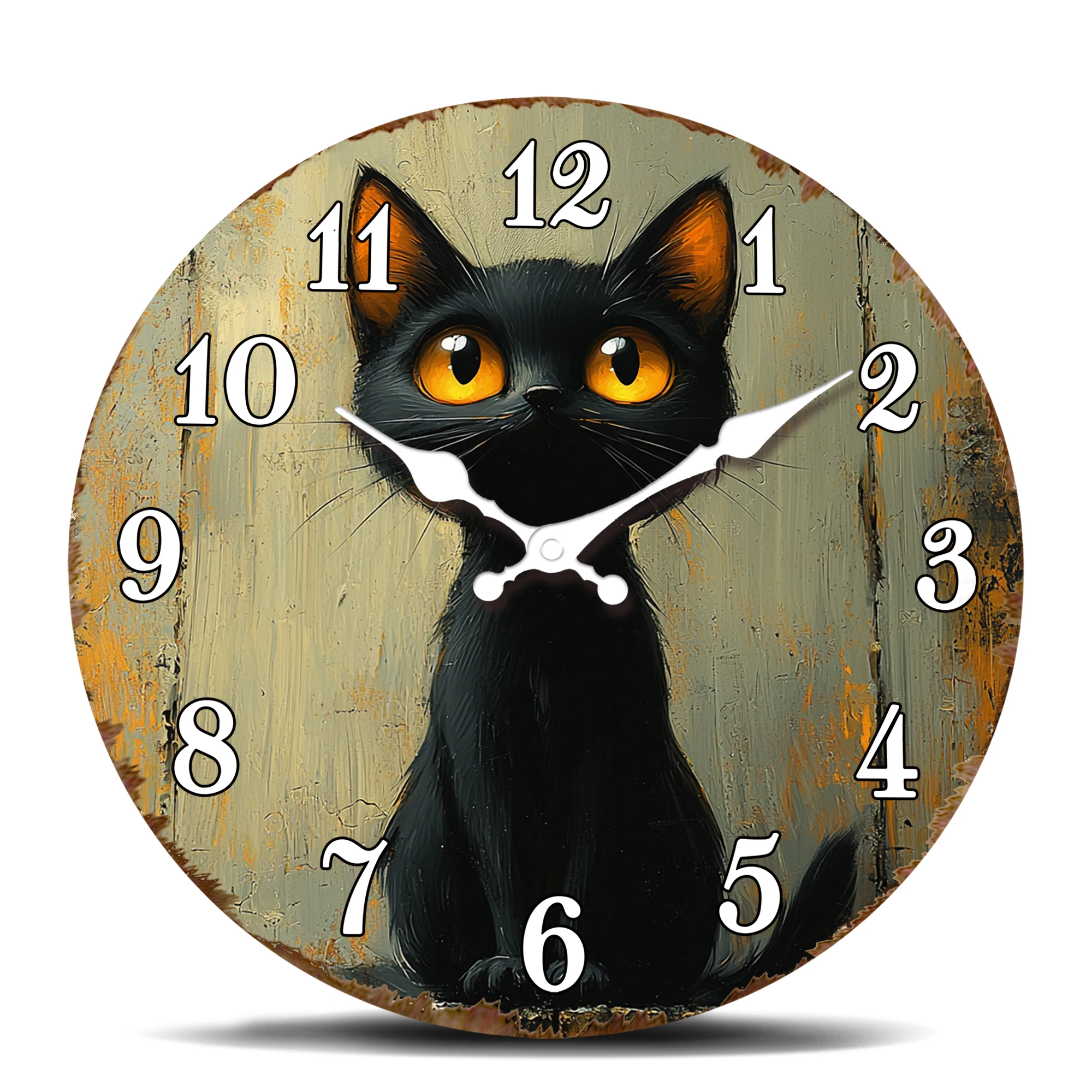 Geheimnisvolle Schwarze Katzen-Wanduhr, Gotischer Stil Runde Geräuschlose Quarzuhr, Gruselige Halloween-Dekoration, Batteriebetriebene Katzen-Kunstuhr