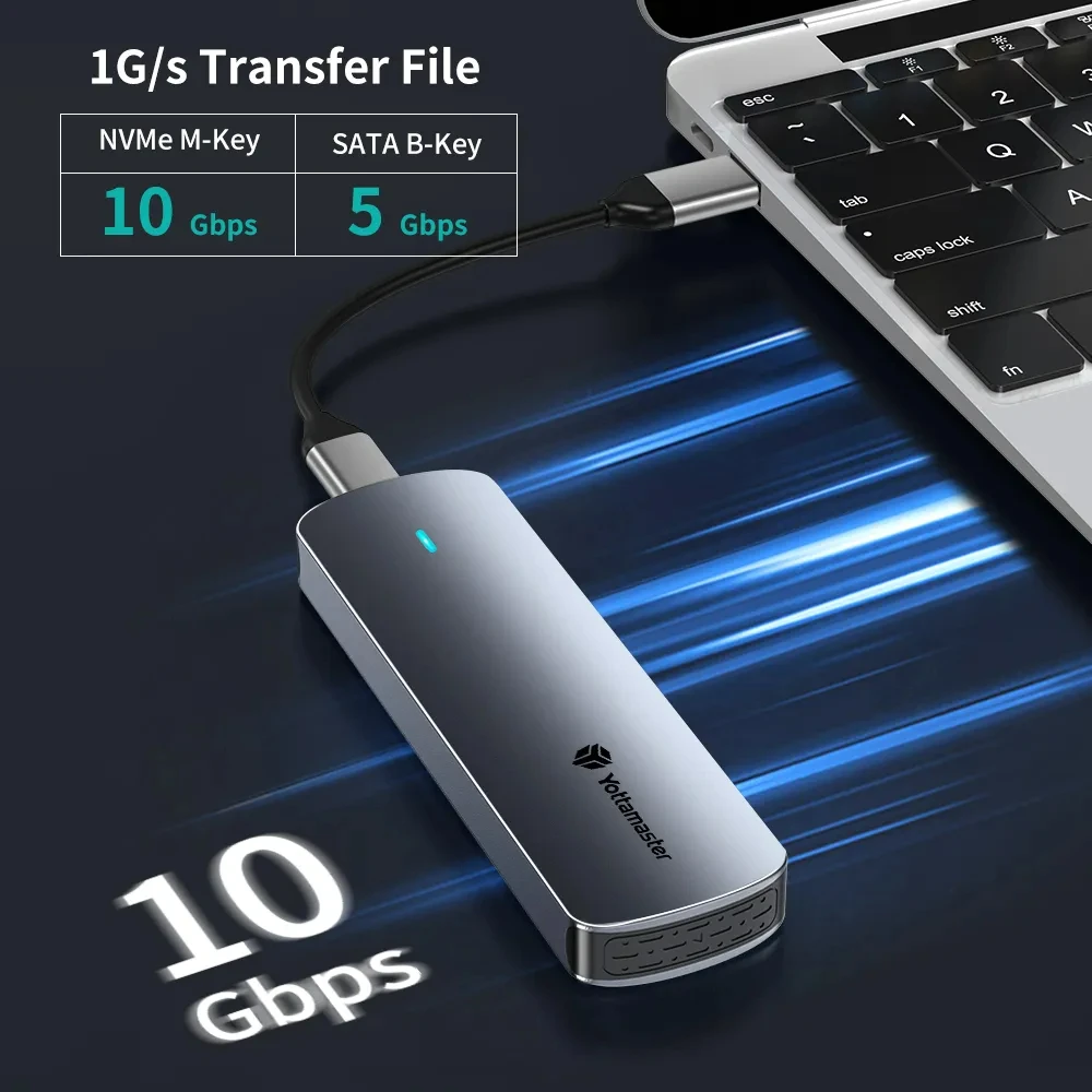 Yottamaster M.2 NVMe/SATA Dual Protocol Hard Drive Disk Enclosure Type-C USB3.2 Gen2 10Gbp SSD External Case HD Storage Box 4TB