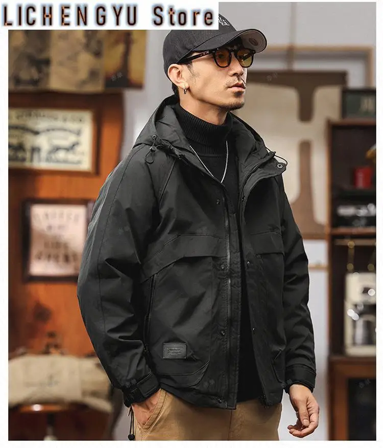 Fall Winter Men's Thickened Padded Jacket Workwear Outdoor Hooded Coats Loose-Fit Casual Windbreaker Jacket With Cotton Lining