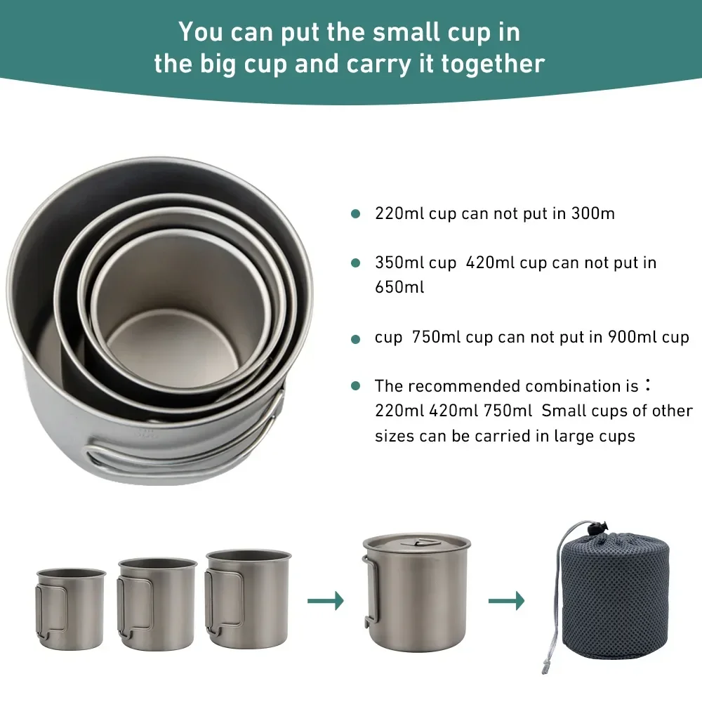 Ultralight Camping Mug Titanium Cup Tourist Tableware Picnic Utensils Outdoor Kitchen Tableware Equipment Cookware Coffee Cup