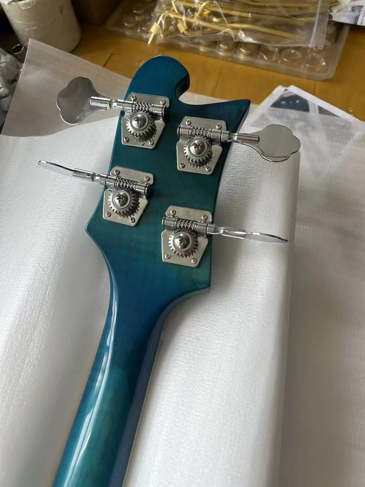Custom 4003 Left Hand 4 String Electric Bass Guitar Blue Gradient Body Chrome Hardware view 2