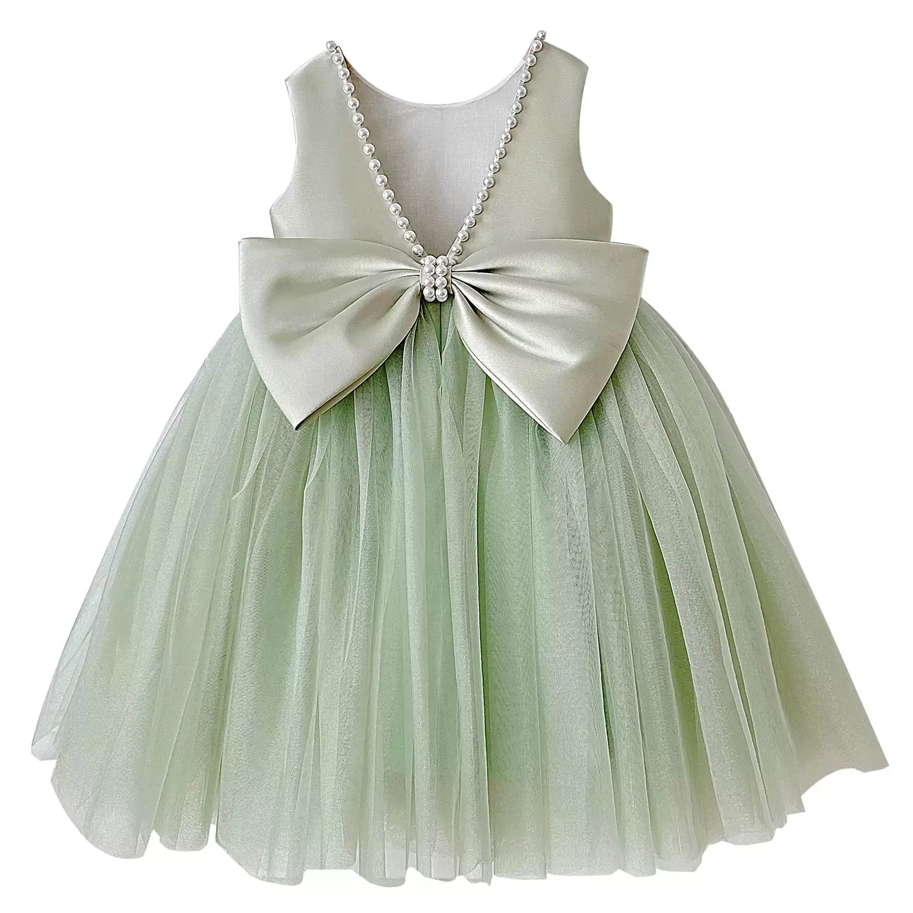 女の子のためのサージュグリーンのプリンセスドレス,ビーズのアップリケ,サイズ1〜14のドレス,誕生日,結婚式,パーティー,2024