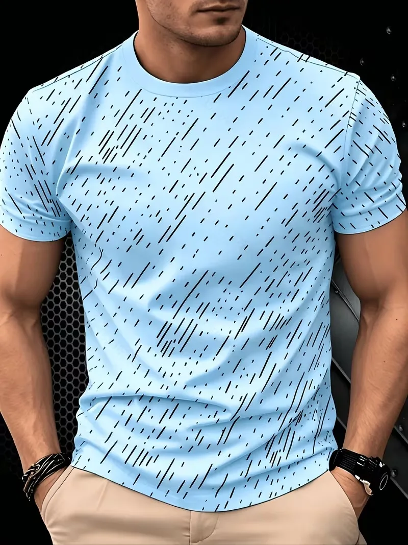 Black diagonal lines 3D digital printing men's T-shirt fashionable minimalist style casual short sleeved versatile men's shirt