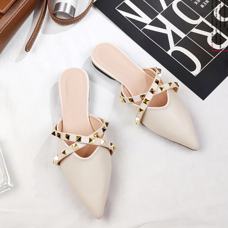 Pointed Toe Half Slippers for Women, Pointed Toe Sandals, Korean Mules, Elegant Dress Shoes, Slides, Fashion Brand Summer, 35-43