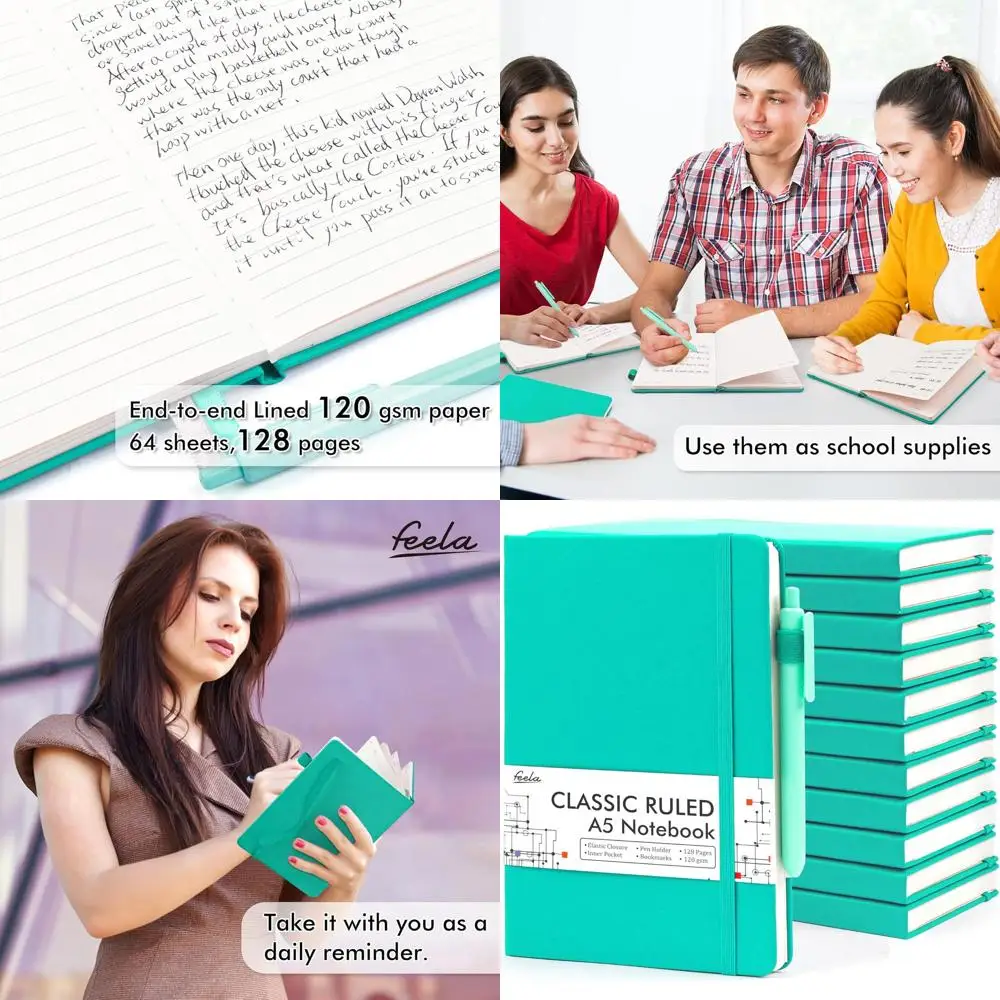 Набор ежедневников A5 Aqua в твердом переплете с подставкой для ручек, 12 шт., 120 GSM, 5,1x8,3 дюйма, для женщин, девочек, школы и бизнеса, в