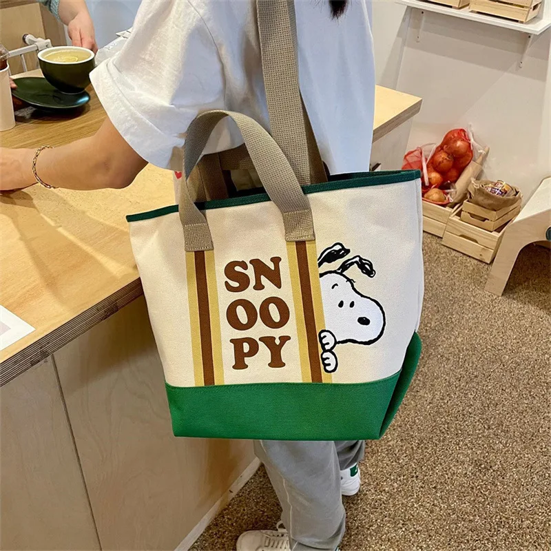 Kawaii Snoopy Cute Cartoon Capacity Commuting Cute Versatile Girl Shoulder Handbag Portable Color Block Letter Probe Handbag