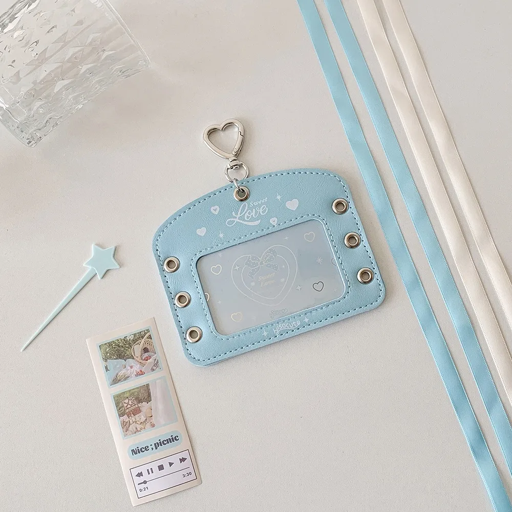 DIY Ballet Ribbon Korean Photocard Holder With Keychain Love Heart Pendant Photo Photocard Frame Hanging Decoration Picture