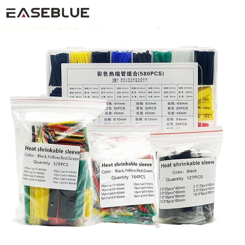 Encaixotado Heat Shrink Tube Kit, isolamento Sleeving, Teroretractil Poliolefina Encolhimento Assorted Heat Shrink Tubing, cabo de fio