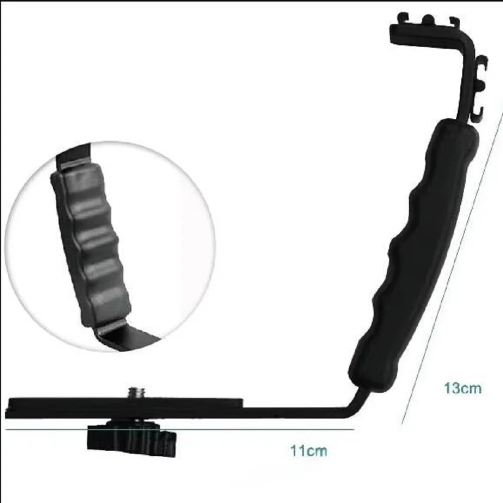 FOTGA L-Shaped Flash Bracket Mount with 2 Hot Shoes for Camcorder Mic Microphone Video Light Camera Accessory