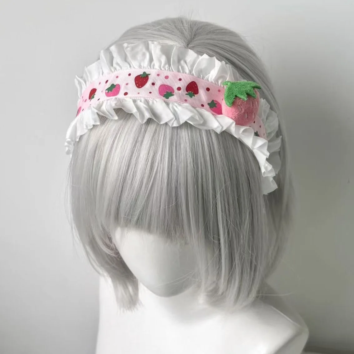 

Handmade Original Strawberry Lace Ruffle Kc/headband Doll Feeling Headgear Sweet Cute Lolita Girl Hair Accessories
