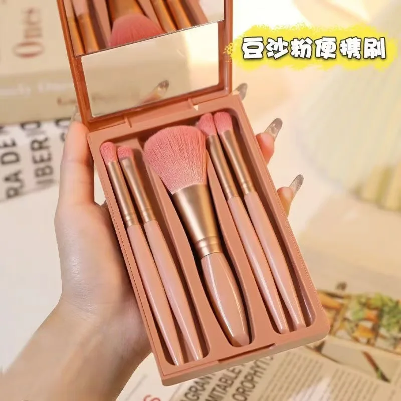 5 Sets of Makeup Brushes with Mirror Sets, High Face Value, Portable Ultra-Soft Hair Loose Powder Blush Eye Shadow Brush